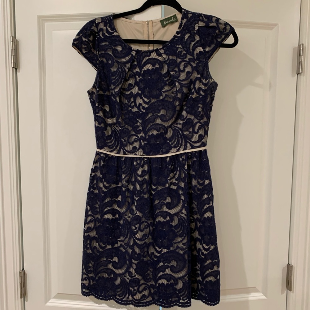 Lace navy cap sleeve dress
